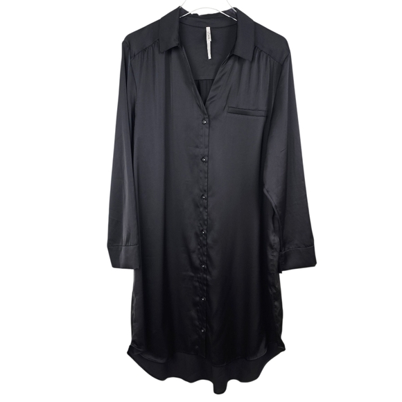 SOMA Satin Black Button Front Sleepshirt - Picture 5 of 14